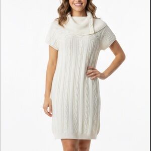 AGB cable knit short sleeve wool beige dress size S